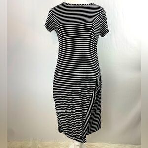 Loveappella Striped Midi Short Sleeve Dress, Small (S)